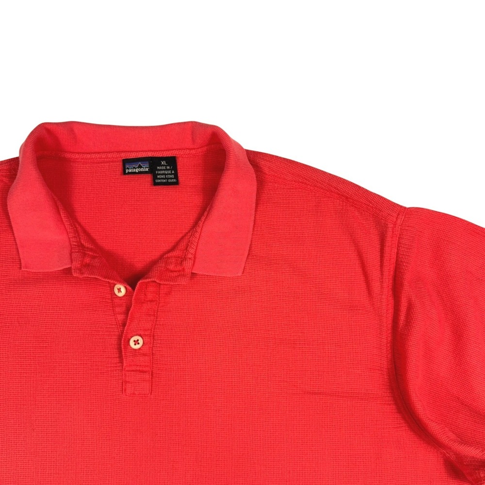 Patagonia Coral Red Short Sleeve Cotton Textured Waffle Knit Polo Shirt‎ Mens XL